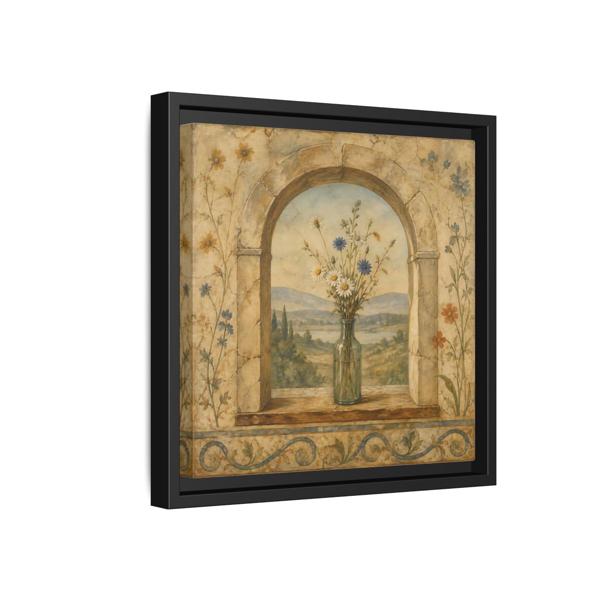 Side Mockup 18. Nature Wildflowers Rustic Floral Archway shown as stretched canvas wall art