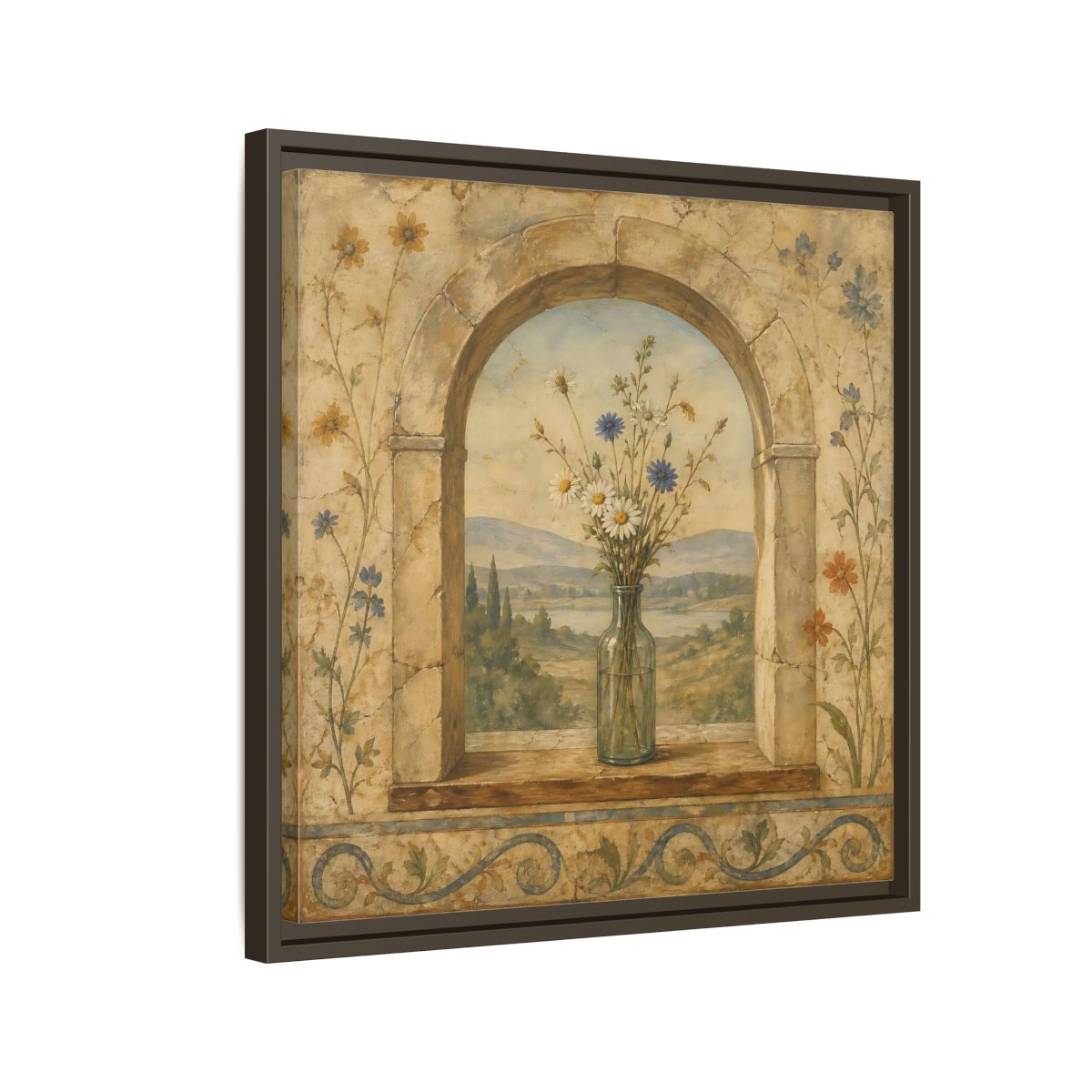 Side Mockup 11. Nature Wildflowers Rustic Floral Archway shown as stretched canvas wall art