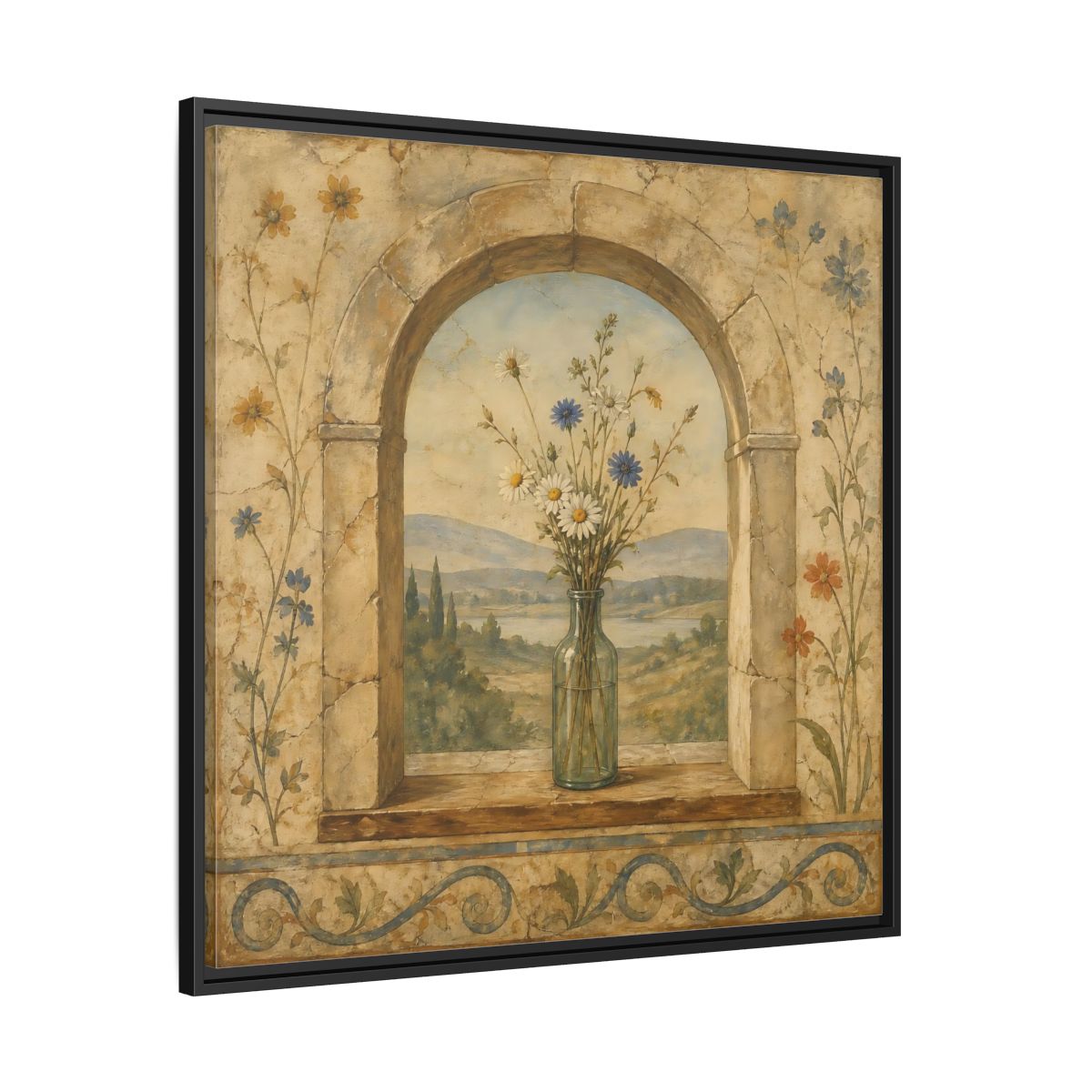 Side Mockup 30. Nature Wildflowers Rustic Floral Archway shown as stretched canvas wall art