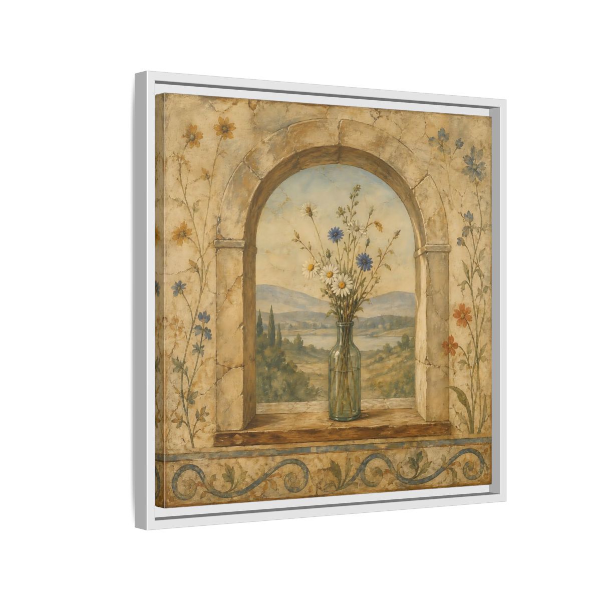 Side Mockup 10. Nature Wildflowers Rustic Floral Archway shown as stretched canvas wall art