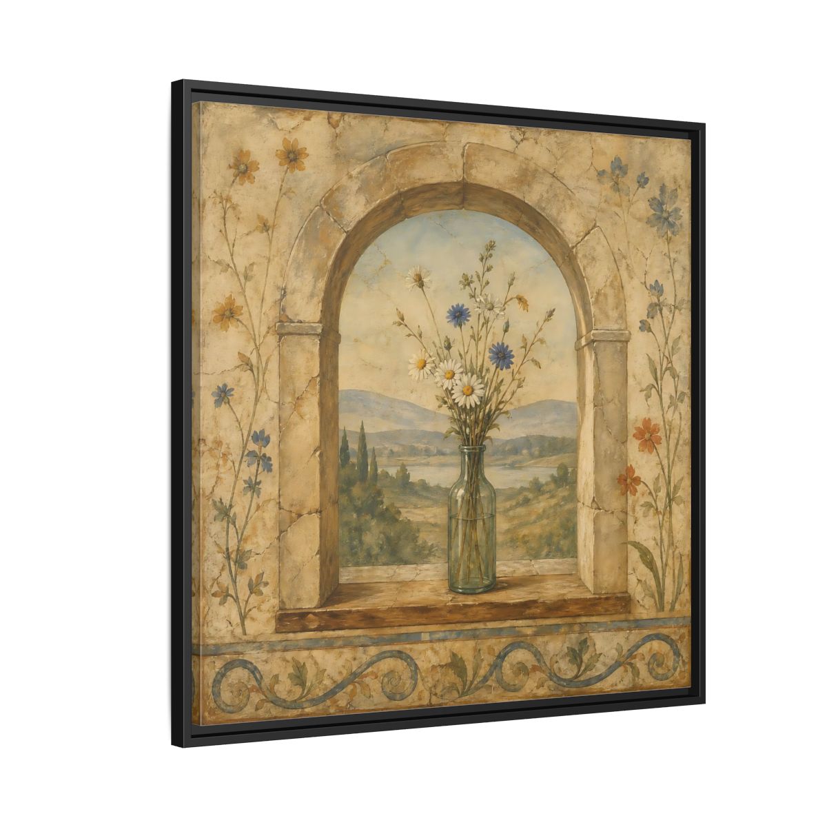 Side Mockup 9. Nature Wildflowers Rustic Floral Archway shown as stretched canvas wall art