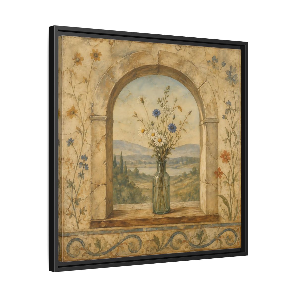 Side Mockup 31. Nature Wildflowers Rustic Floral Archway shown as stretched canvas wall art