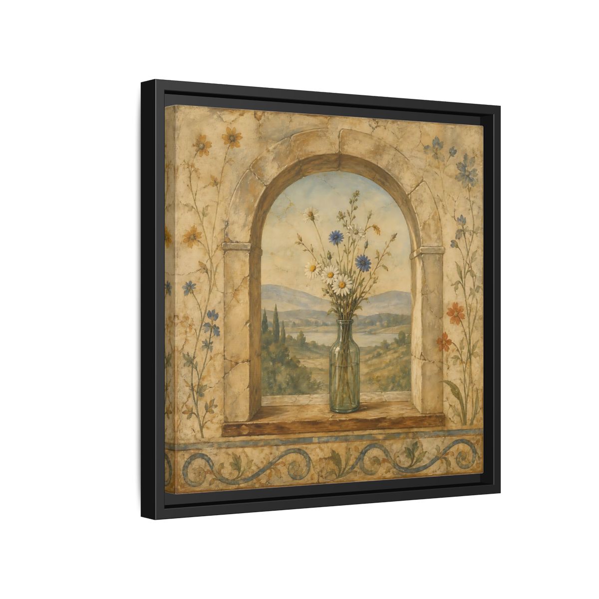 Side Mockup 15. Nature Wildflowers Rustic Floral Archway shown as stretched canvas wall art