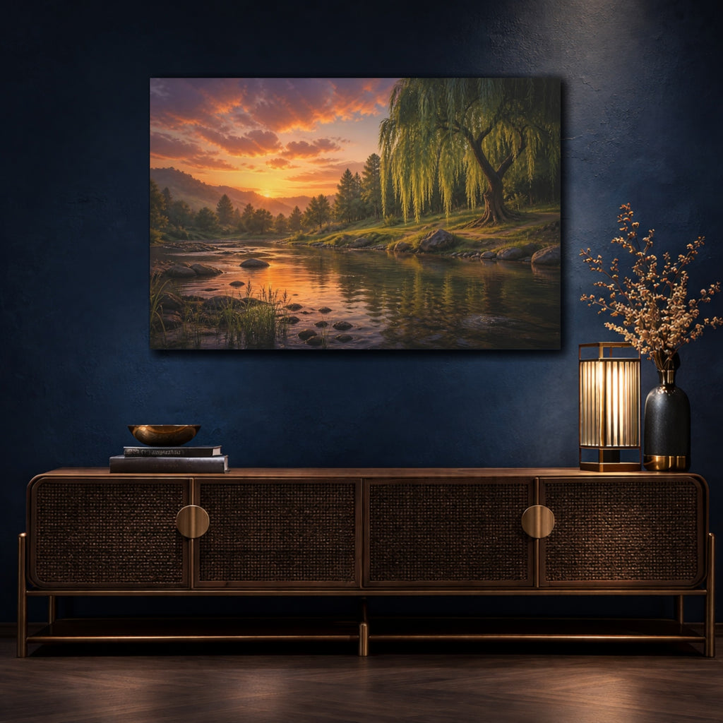 Mockup 4. Nature Willow Tree Orange And Green shown as canvas print