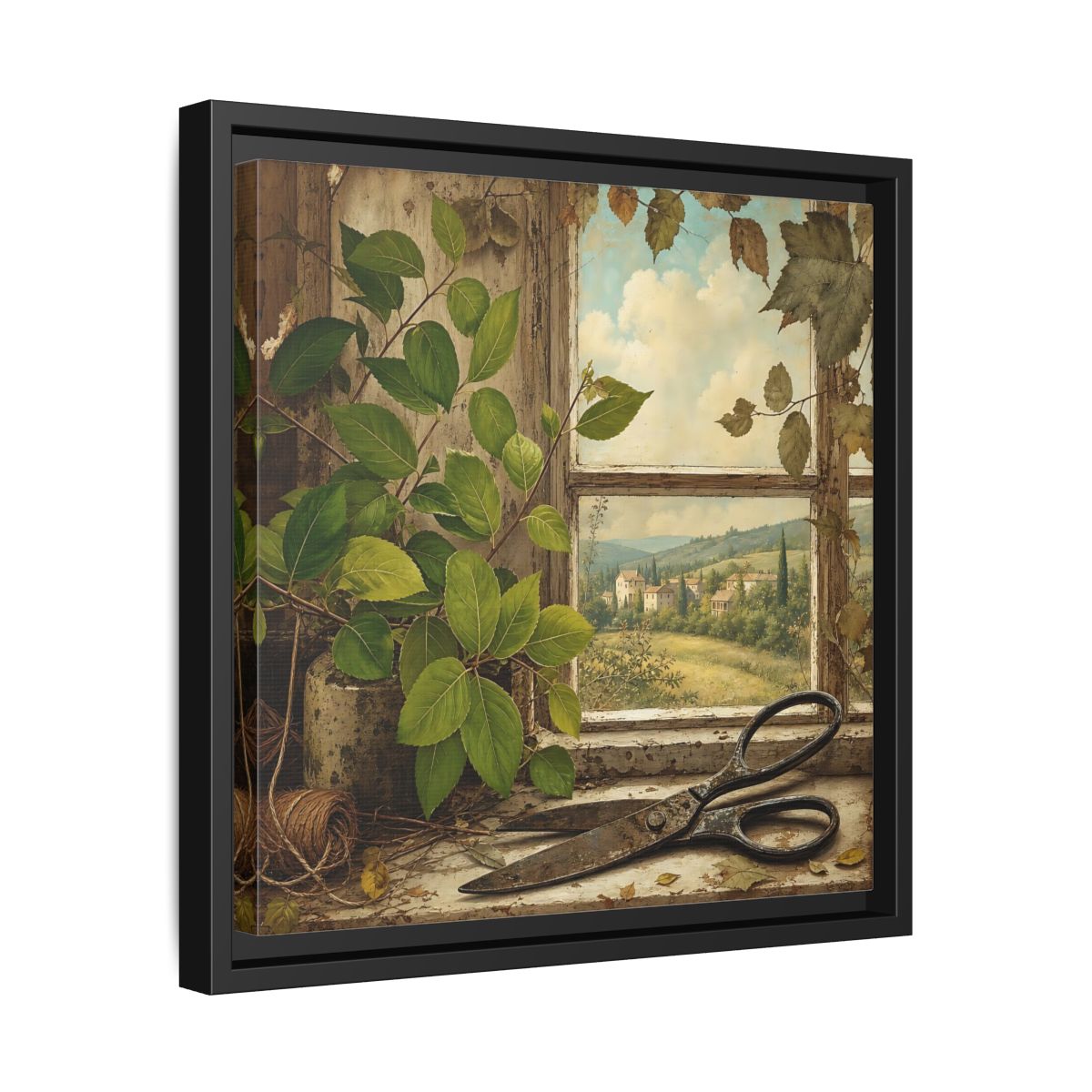 Side Mockup 32. Nature Window View Rustic Window View shown as stretched canvas wall art