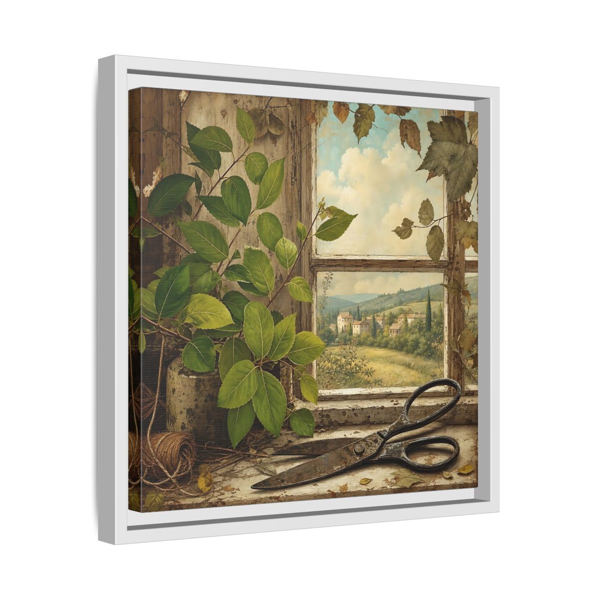 Side Mockup 28. Nature Window View Rustic Window View shown as stretched canvas wall art