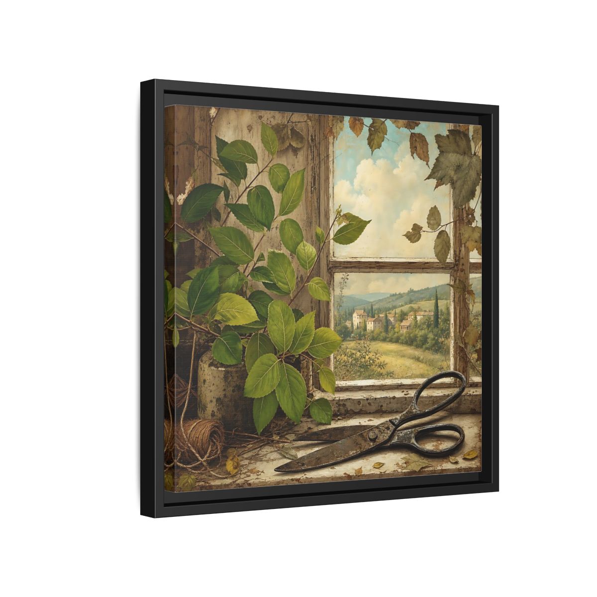 Side Mockup 15. Nature Window View Rustic Window View shown as stretched canvas wall art