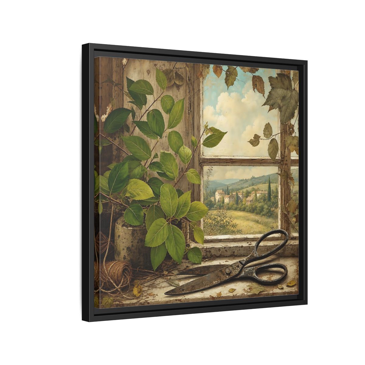 Side Mockup 12. Nature Window View Rustic Window View shown as stretched canvas wall art