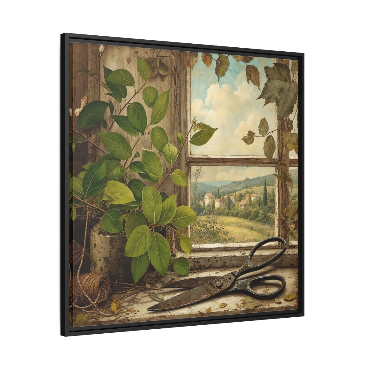 Side Mockup 30. Nature Window View Rustic Window View shown as stretched canvas wall art