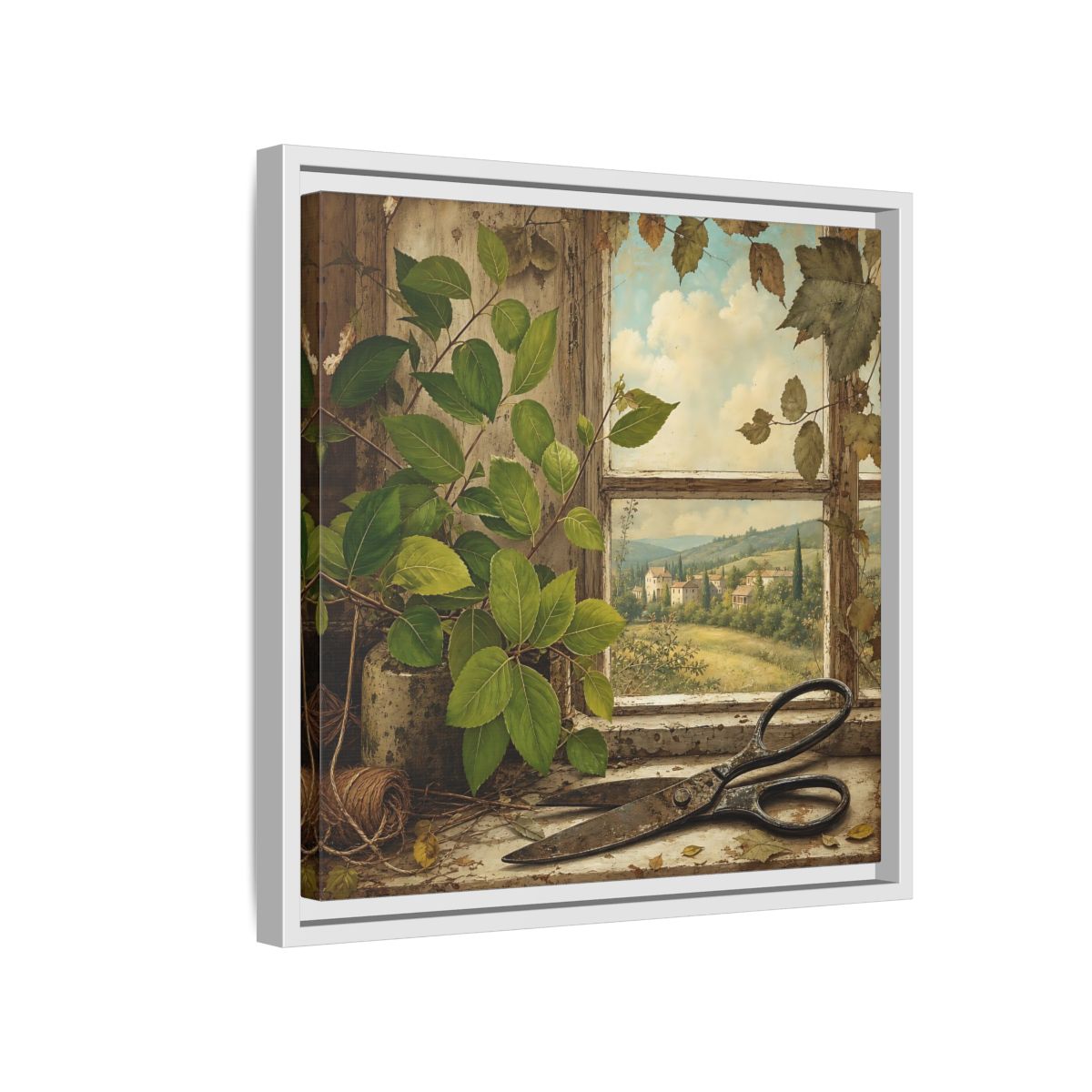 Side Mockup 13. Nature Window View Rustic Window View shown as stretched canvas wall art