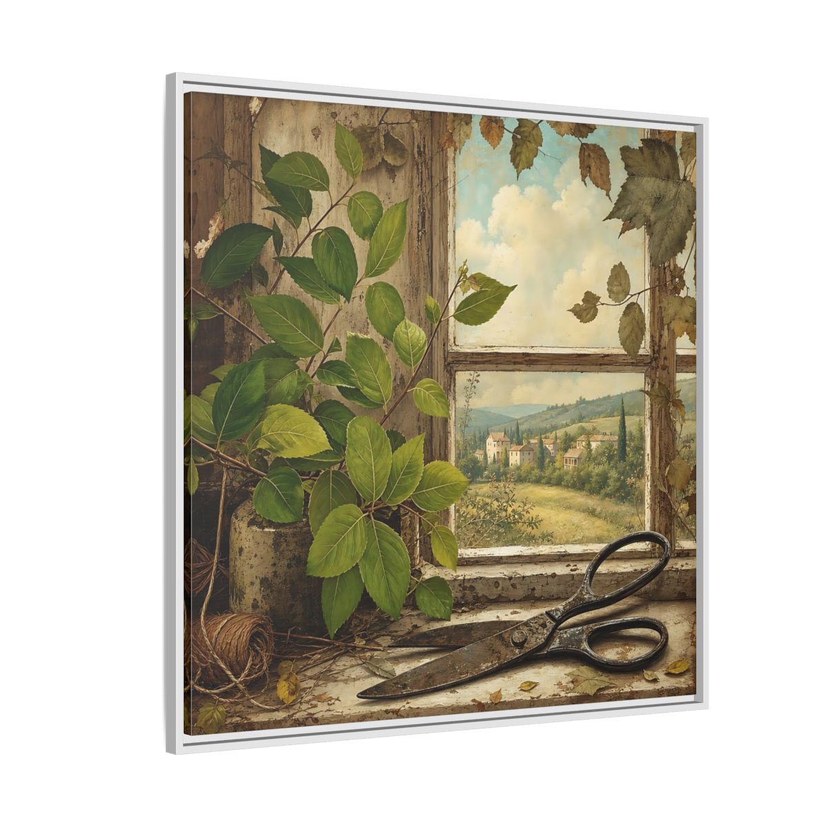 Side Mockup 4. Nature Window View Rustic Window View shown as stretched canvas wall art