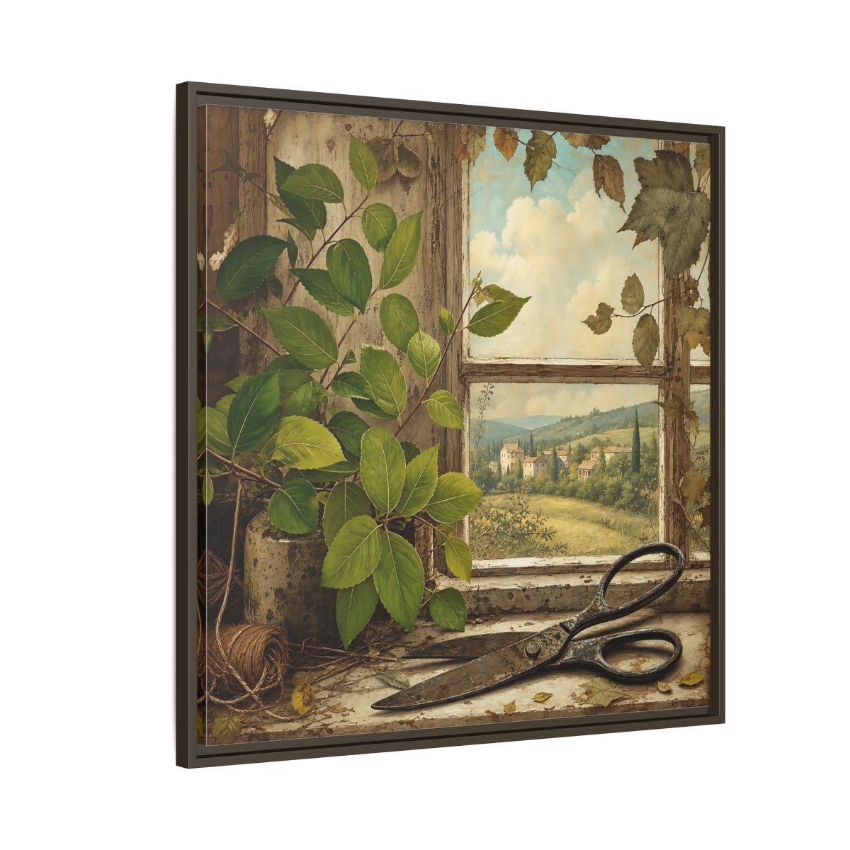 Side Mockup 8. Nature Window View Rustic Window View shown as stretched canvas wall art