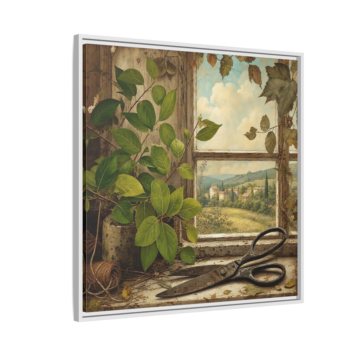 Side Mockup 7. Nature Window View Rustic Window View shown as stretched canvas wall art