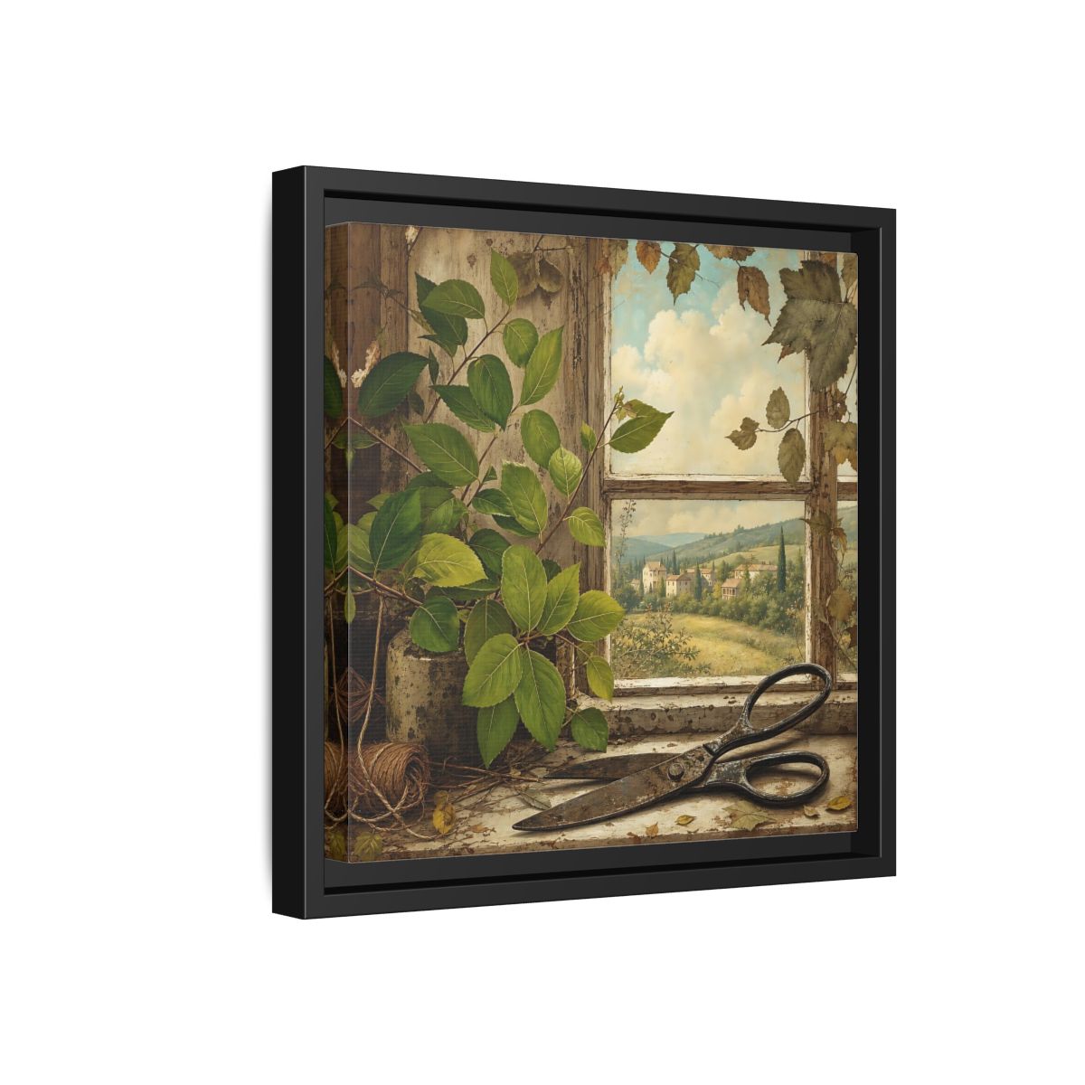 Side Mockup 18. Nature Window View Rustic Window View shown as stretched canvas wall art