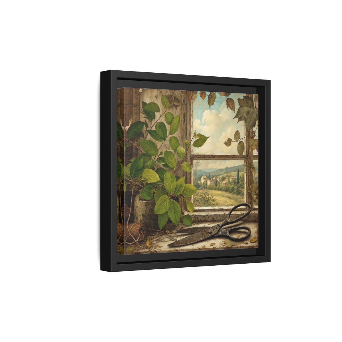 Side Mockup 21. Nature Window View Rustic Window View shown as stretched canvas wall art