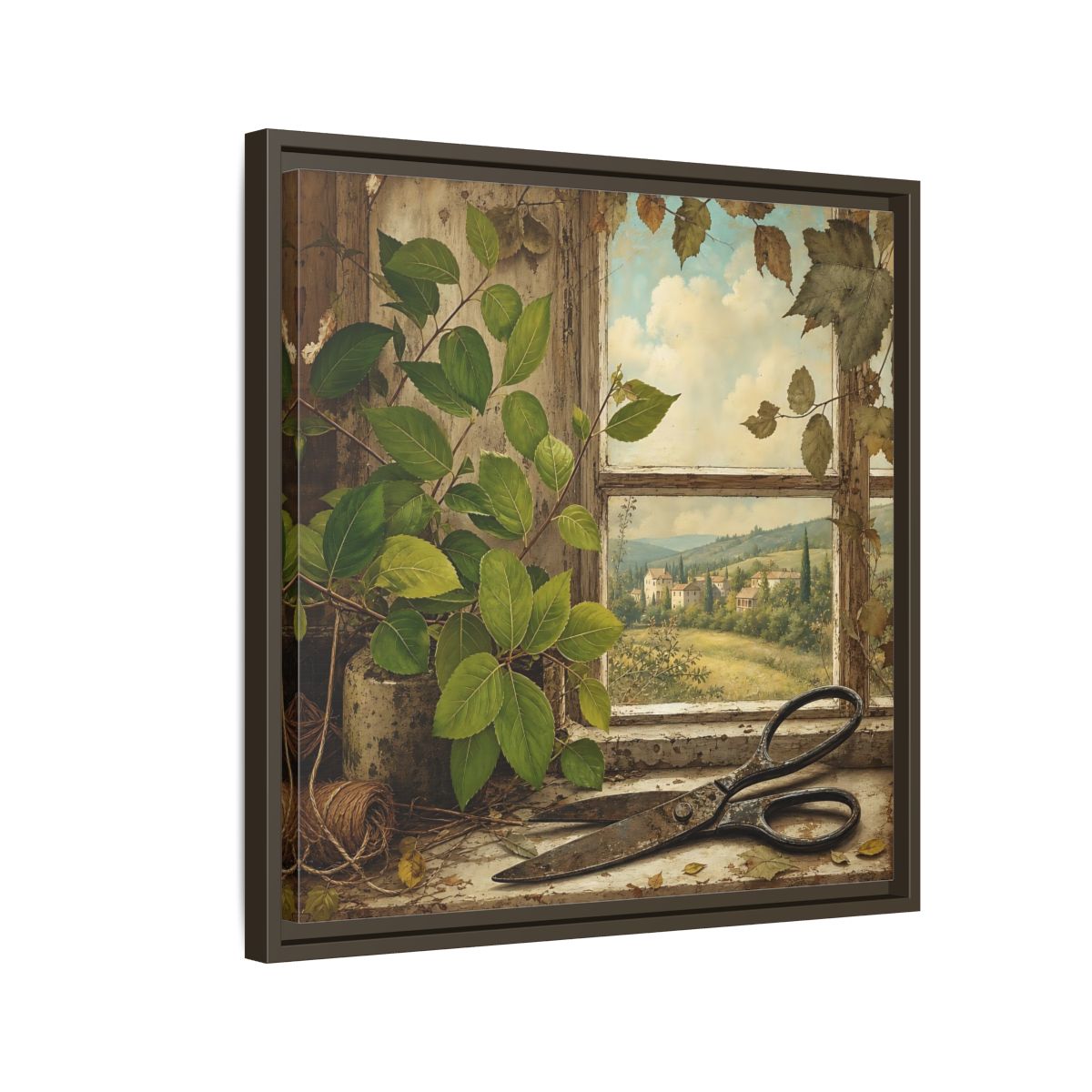 Side Mockup 11. Nature Window View Rustic Window View shown as stretched canvas wall art