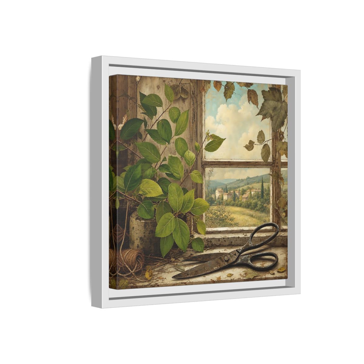 Side Mockup 16. Nature Window View Rustic Window View shown as stretched canvas wall art
