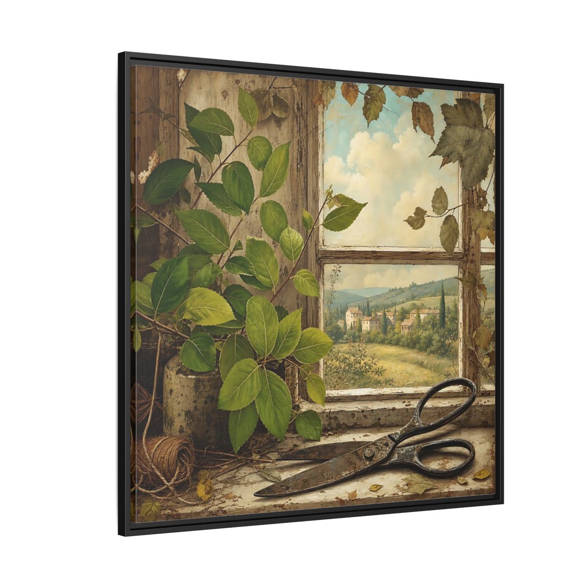 Side Mockup 6. Nature Window View Rustic Window View shown as stretched canvas wall art