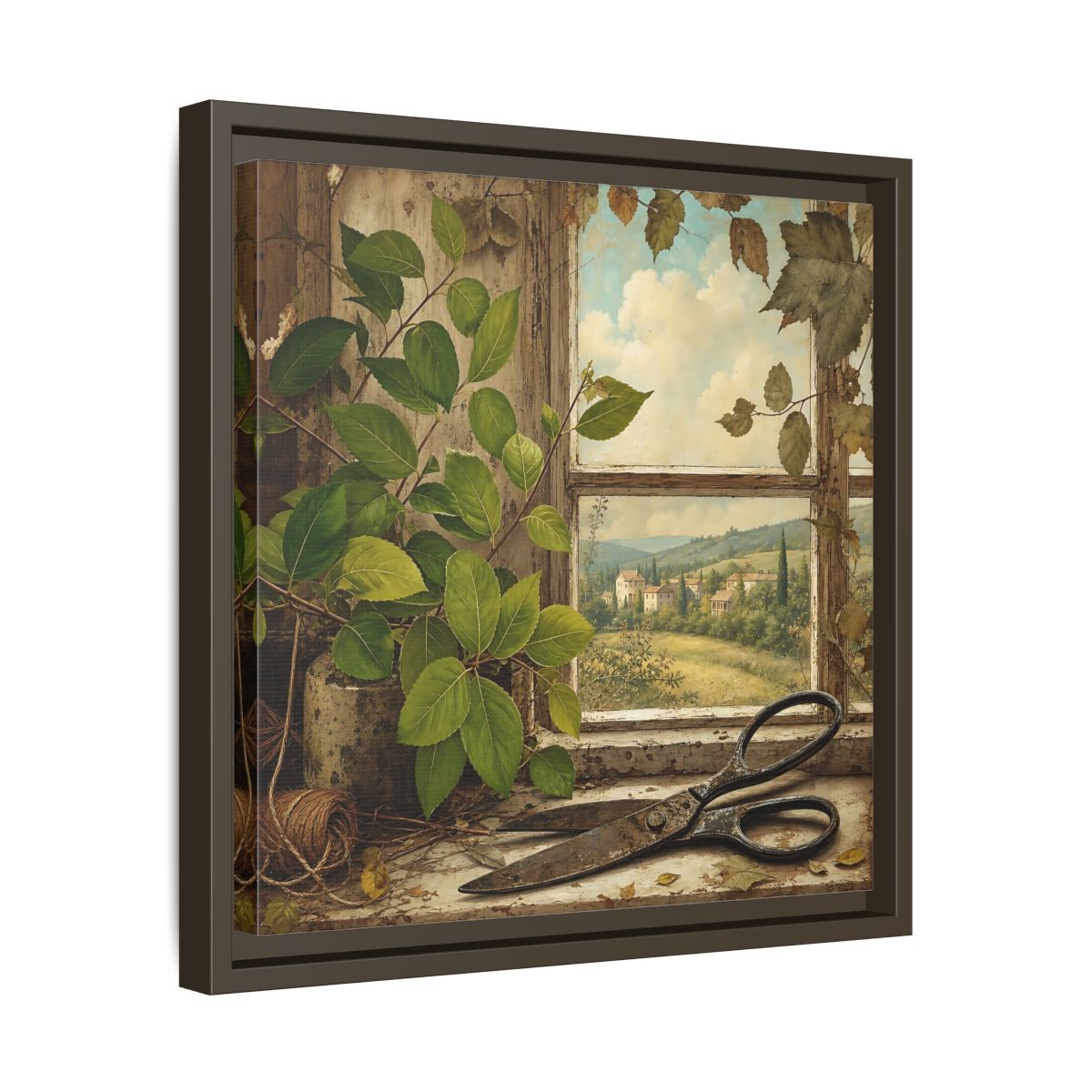 Side Mockup 29. Nature Window View Rustic Window View shown as stretched canvas wall art