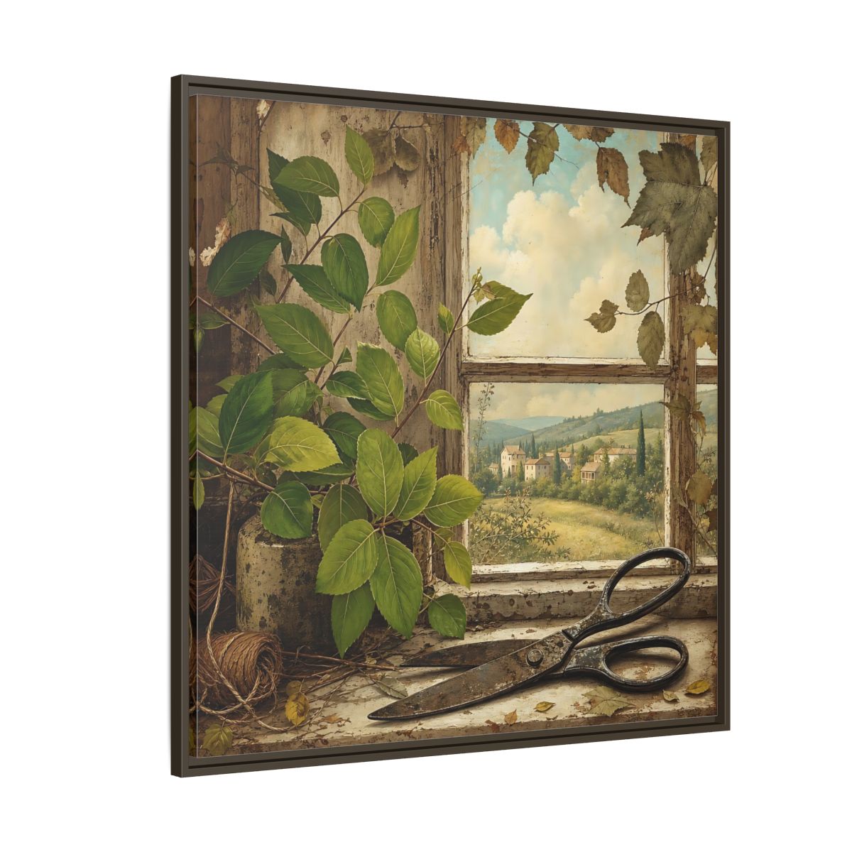 Side Mockup 5. Nature Window View Rustic Window View shown as stretched canvas wall art