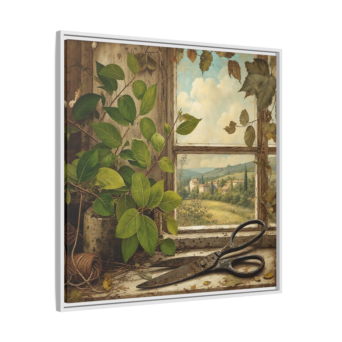 Side Mockup 25. Nature Window View Rustic Window View shown as stretched canvas wall art