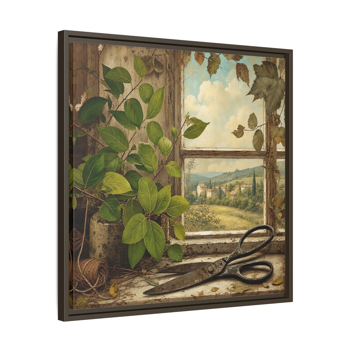 Side Mockup 27. Nature Window View Rustic Window View shown as stretched canvas wall art
