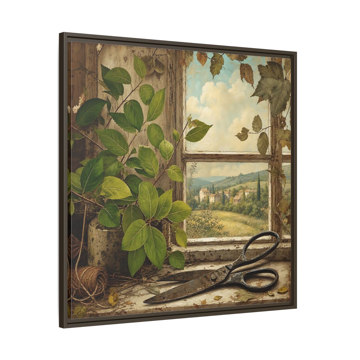 Main Mockup. Nature Window View Rustic Window View shown as stretched canvas wall art