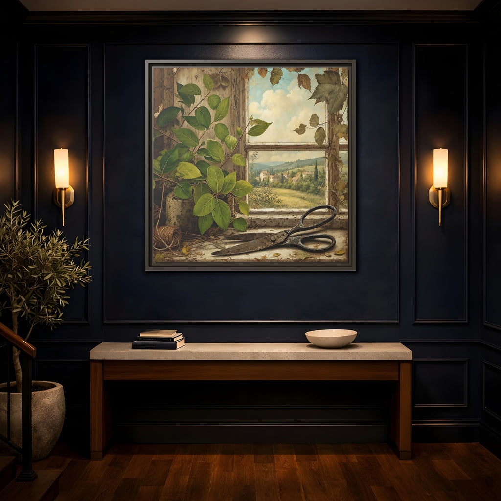 Mockup 4. Nature Window View Rustic Window View shown as stretched canvas wall art