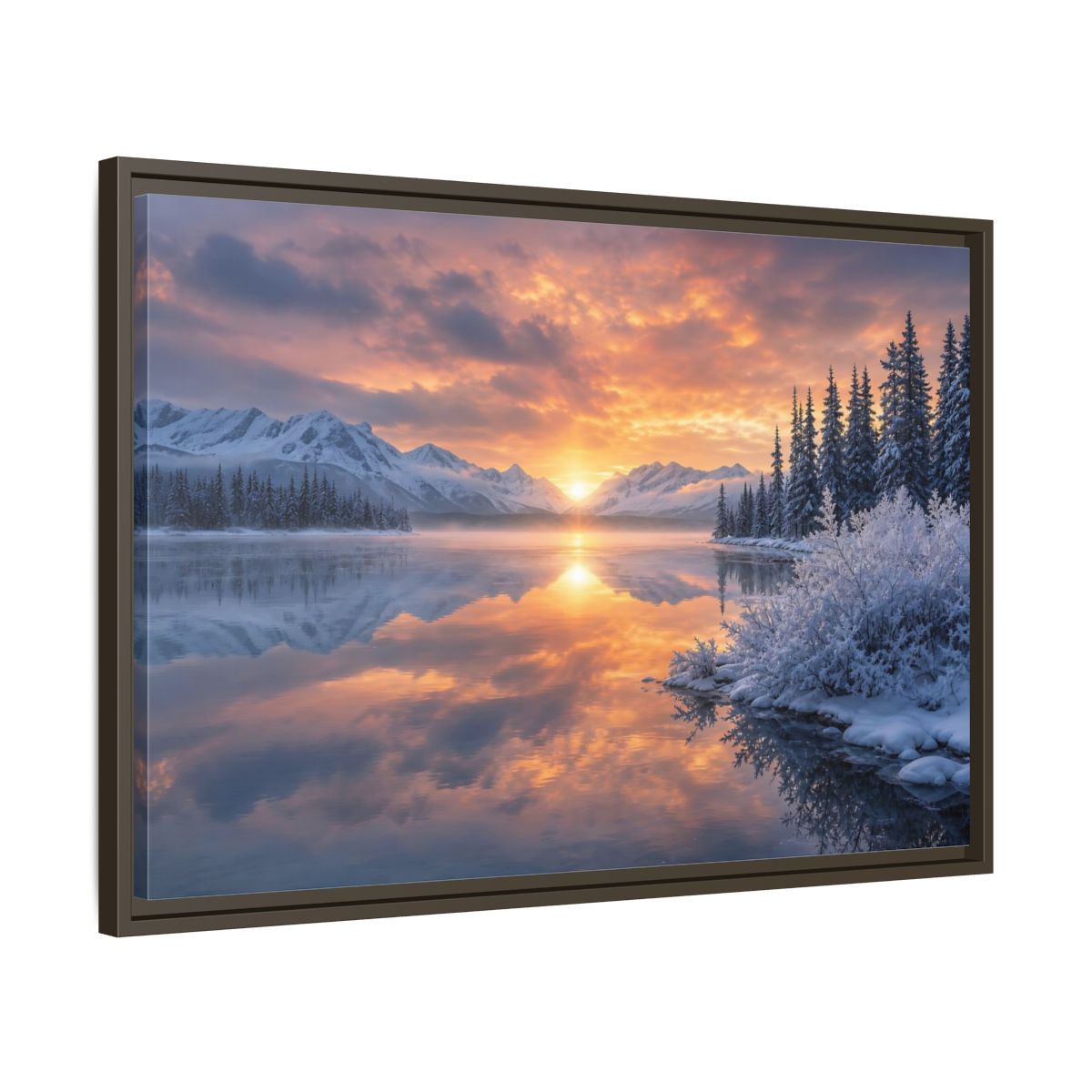 Side Mockup 11. Nature Winter Lake Winter Sunset Landscape shown as stretched canvas wall art