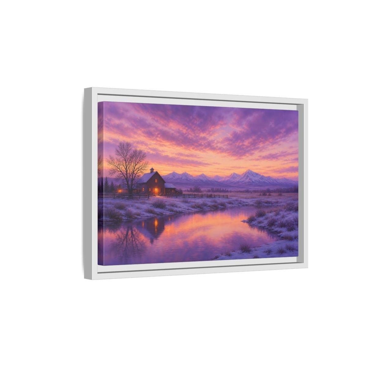 Side Mockup 4. Nature Winter Landscape Purple Winter Landscape shown as stretched canvas wall art