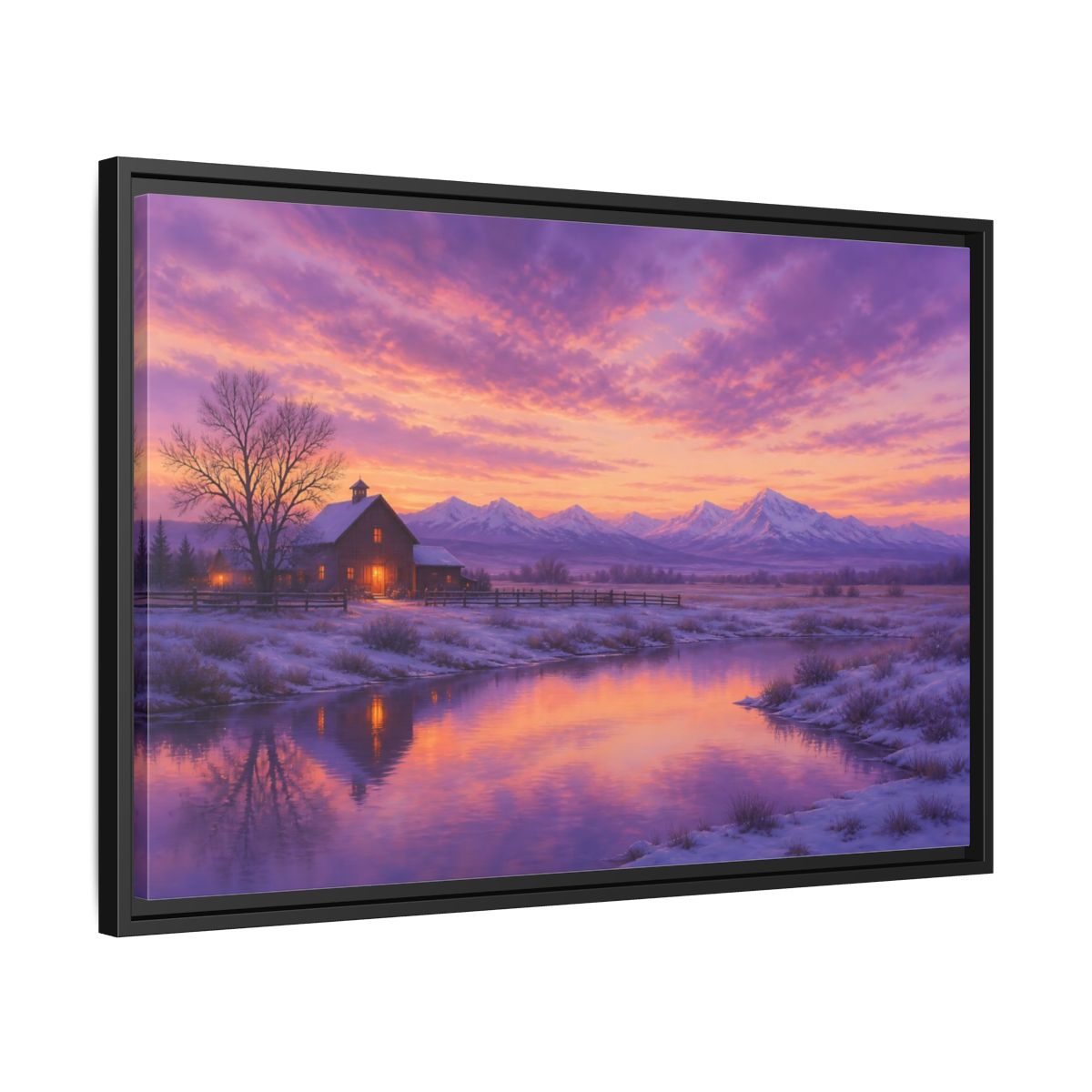 Side Mockup 14. Nature Winter Landscape Purple Winter Landscape shown as stretched canvas wall art
