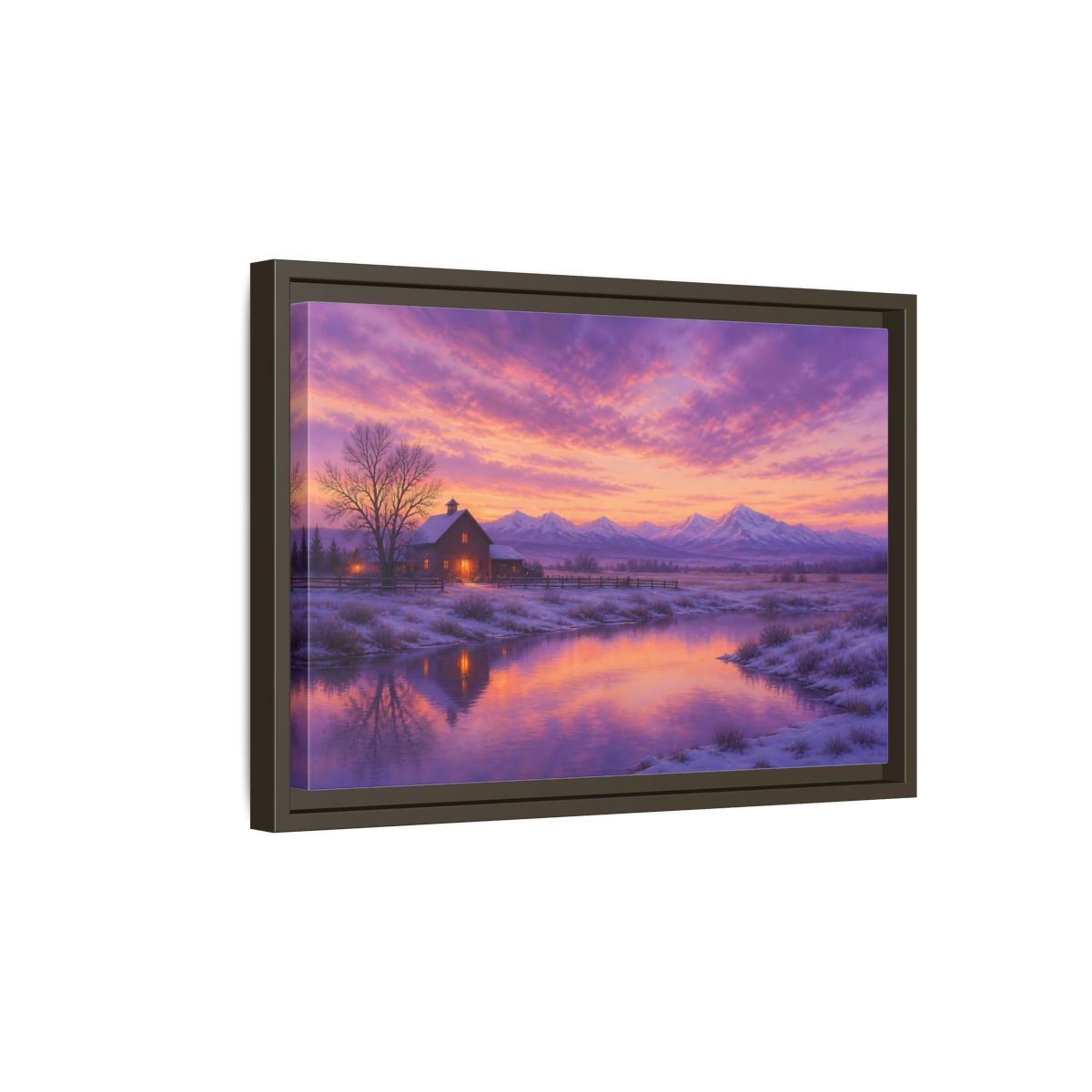 Side Mockup 5. Nature Winter Landscape Purple Winter Landscape shown as stretched canvas wall art