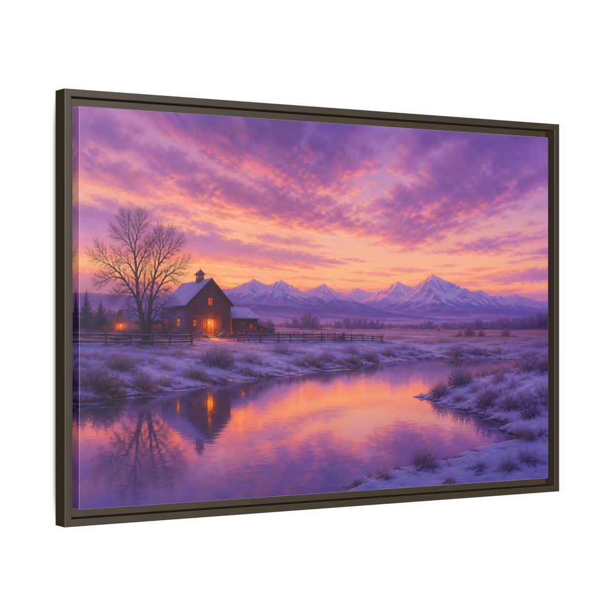 Main Mockup. Nature Winter Landscape Purple Winter Landscape shown as stretched canvas wall art