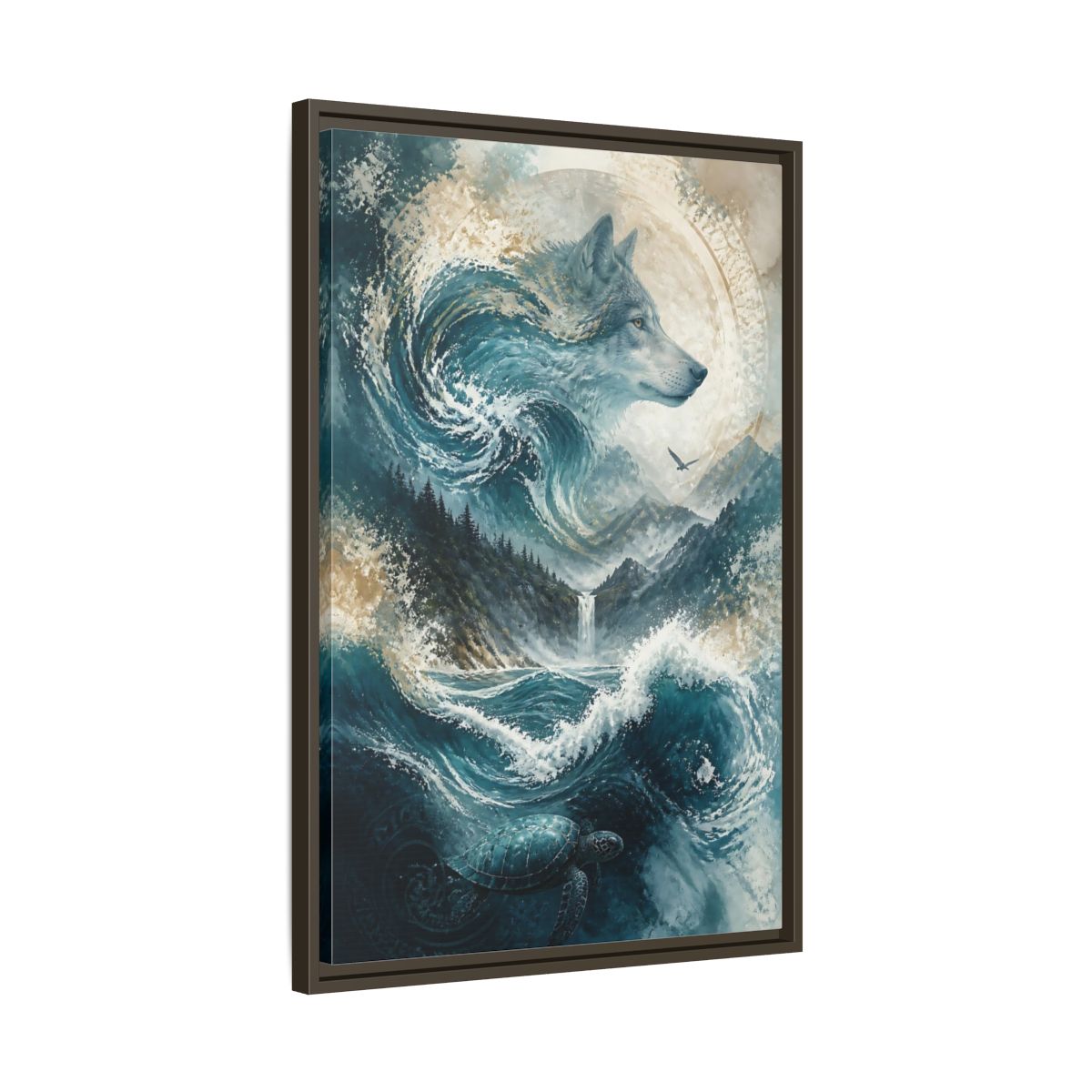 Side Mockup 11. Nature Wolf Blue Wolf Nature shown as stretched canvas wall art