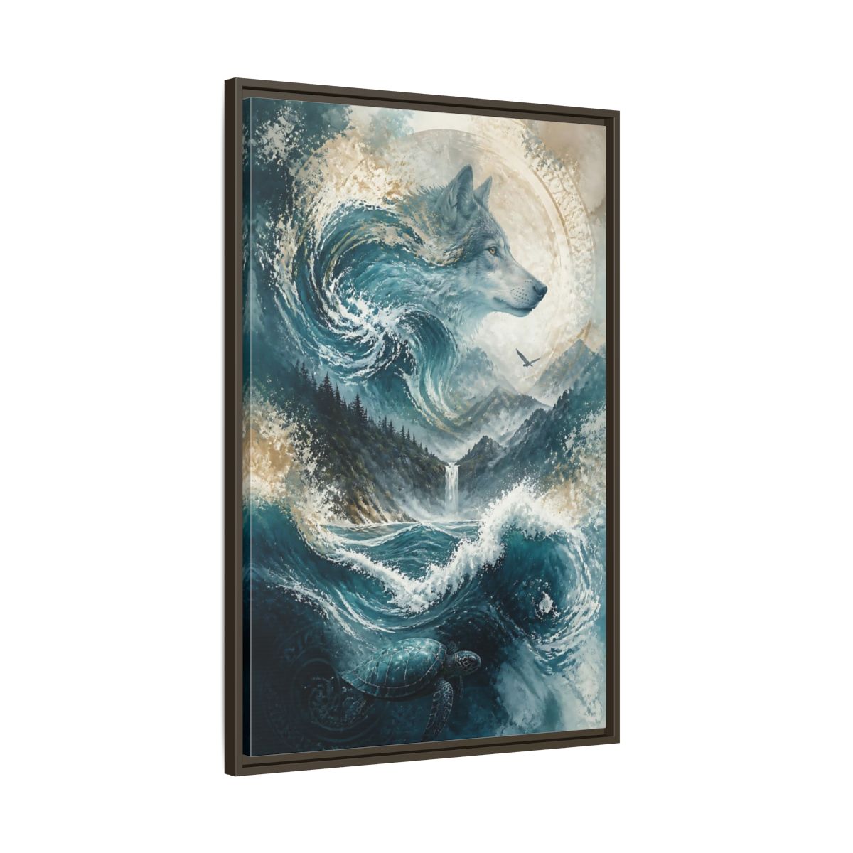 Main Mockup. Nature Wolf Blue Wolf Nature shown as stretched canvas wall art