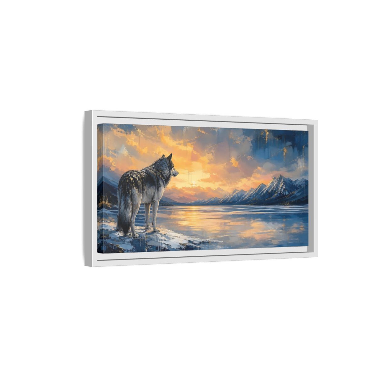 Side Mockup 6. Nature Wolf Wolf Sunset Gold shown as stretched canvas wall art