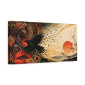 Side Mockup 3. Nature Woman Raven Orange Teal Gold shown as stretched canvas wall art