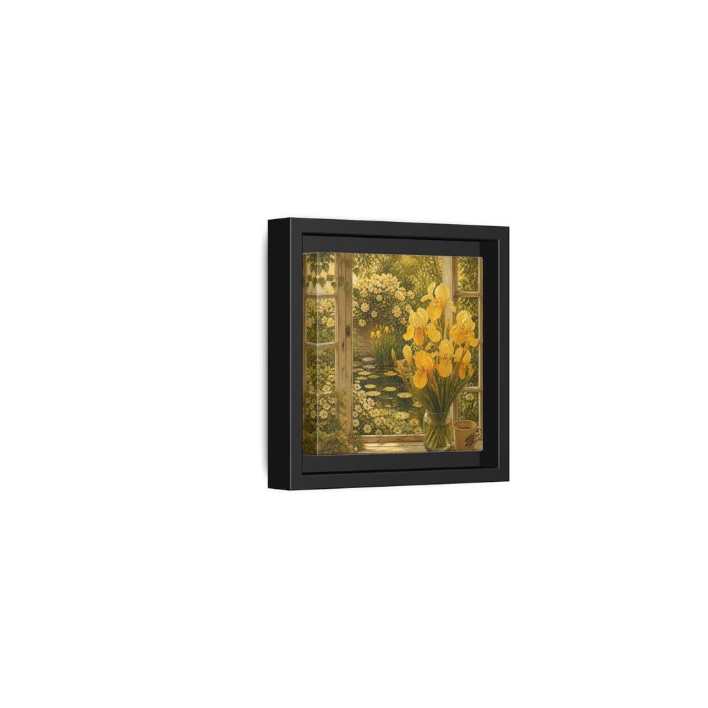 Side Mockup 24. Nature Yellow Irises Yellow Garden Scene shown as stretched canvas wall art