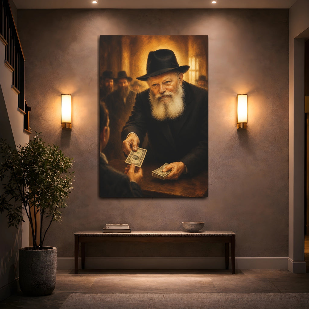 Mockup 2. Religious Bearded Man Warm Tones shown as stretched canvas wall art