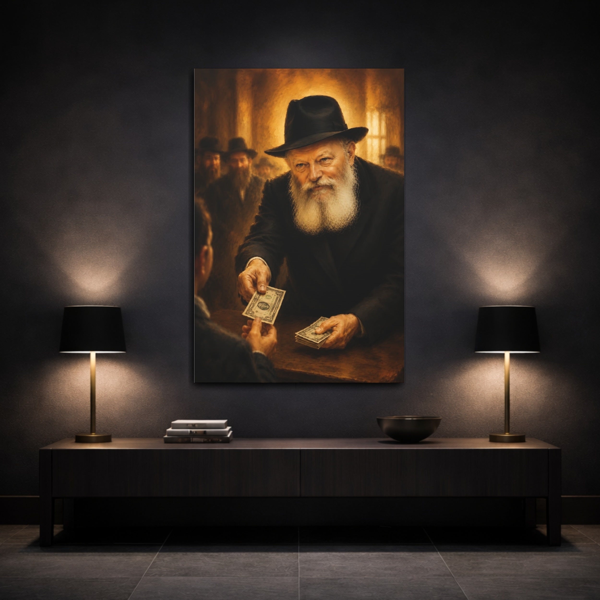 Mockup 3. Religious Bearded Man Warm Tones shown as stretched canvas wall art