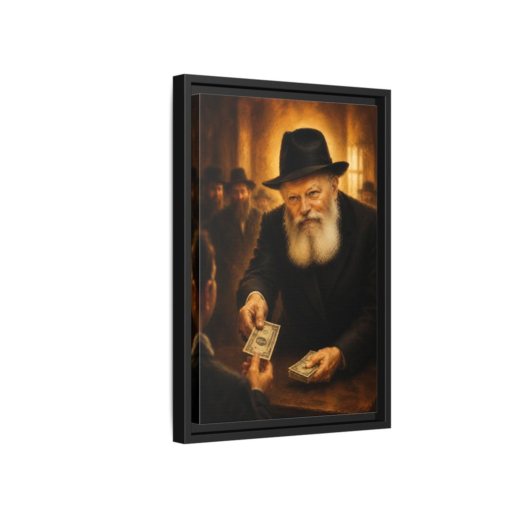 Side Mockup 6. Religious Bearded Man Warm Tones Transaction shown as stretched canvas wall art