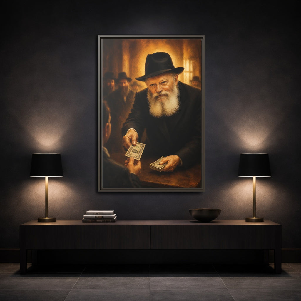 Mockup 3. Religious Bearded Man Warm Tones Transaction shown as stretched canvas wall art