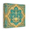 Side Mockup 2. Religious Ganesha Teal And Gold shown as stretched canvas wall art