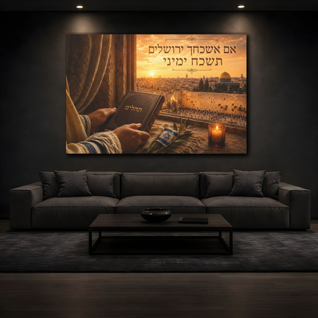 Mockup 3. Religious Jerusalem Jerusalem Sunset shown as stretched canvas wall art