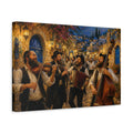 Side Mockup 4. Religious Jewish Musicians Jewish Street Celebration shown as stretched canvas wall art