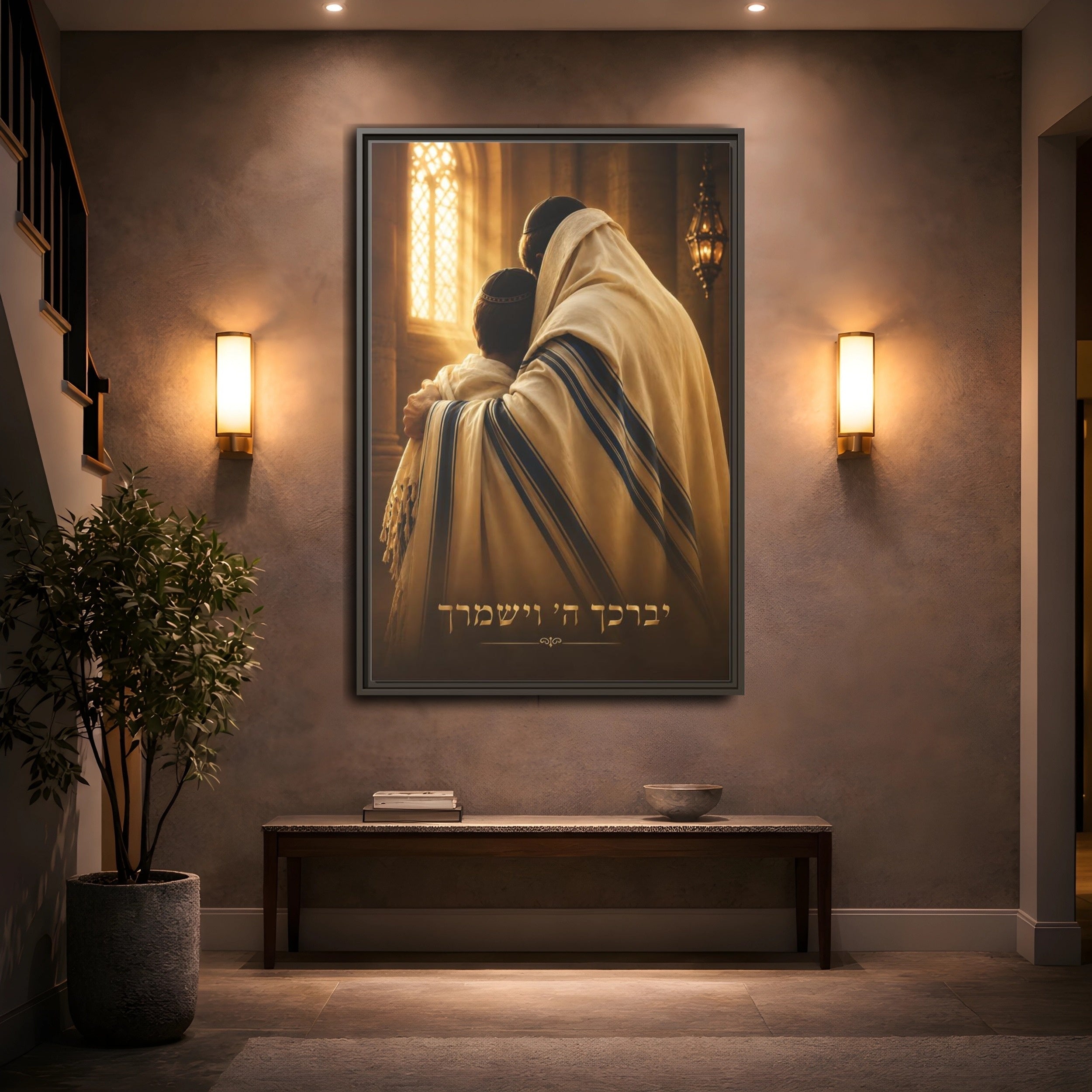 Mockup 2. Religious Religious Figures Golden Brown shown as stretched canvas wall art
