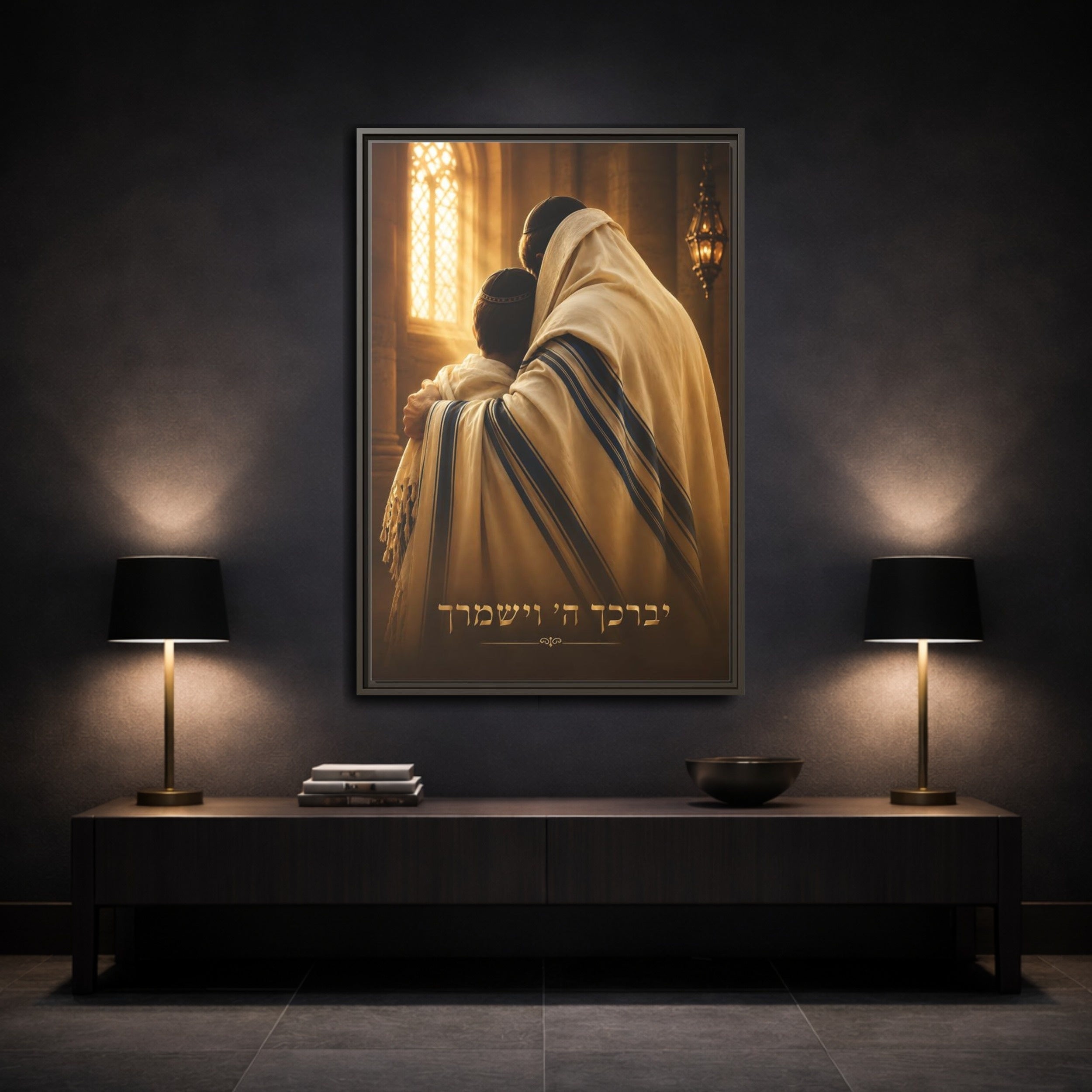 Mockup 3. Religious Religious Figures Golden Brown shown as stretched canvas wall art