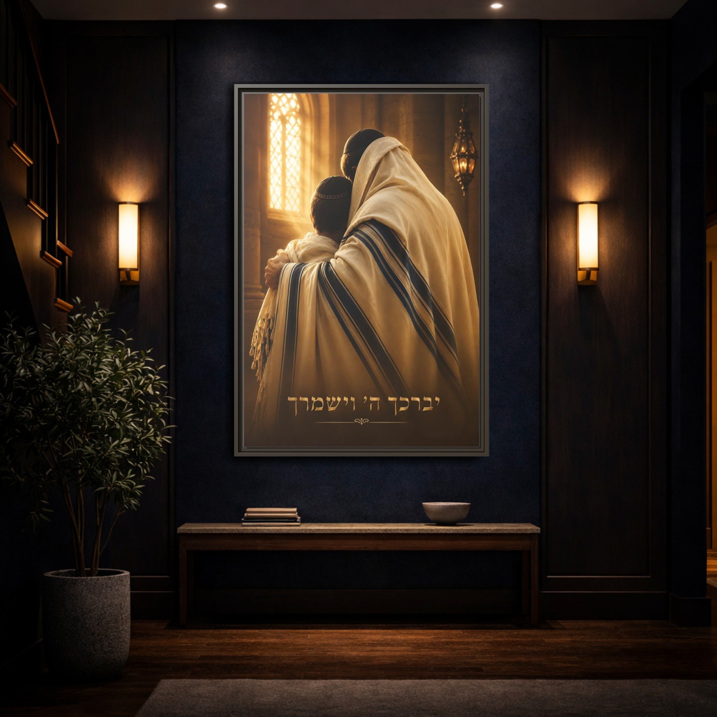 Mockup 4. Religious Religious Figures Golden Brown shown as stretched canvas wall art
