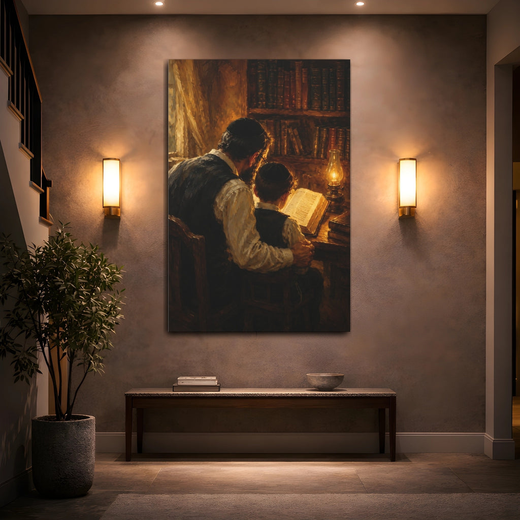 Mockup 2. Religious Religious Study Brown And Gold shown as stretched canvas wall art