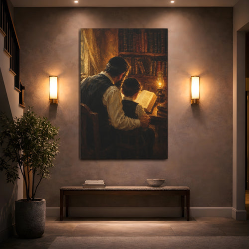 Mockup 2. Religious Religious Study Brown And Gold shown as stretched canvas wall art